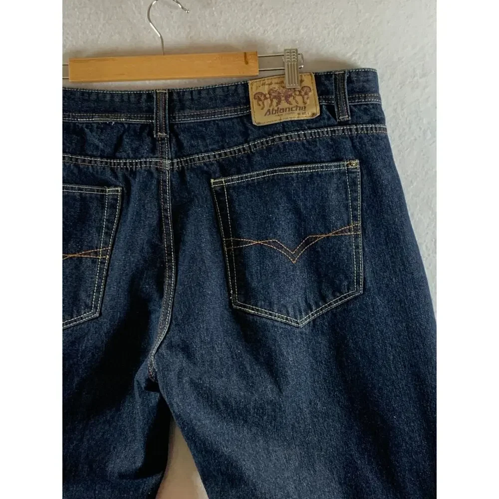 Vintage Y2K Ablanche Mens‎ Jeans 44x32 Dark Wash Blue Baggy Street Workwear